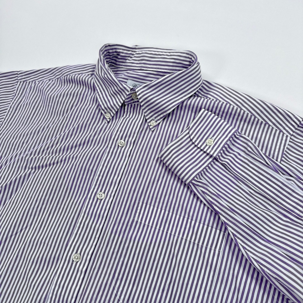Brooks Brothers Mens Shirt 16‎ 35 Purple Stripe Button Down Preppy Classic Work